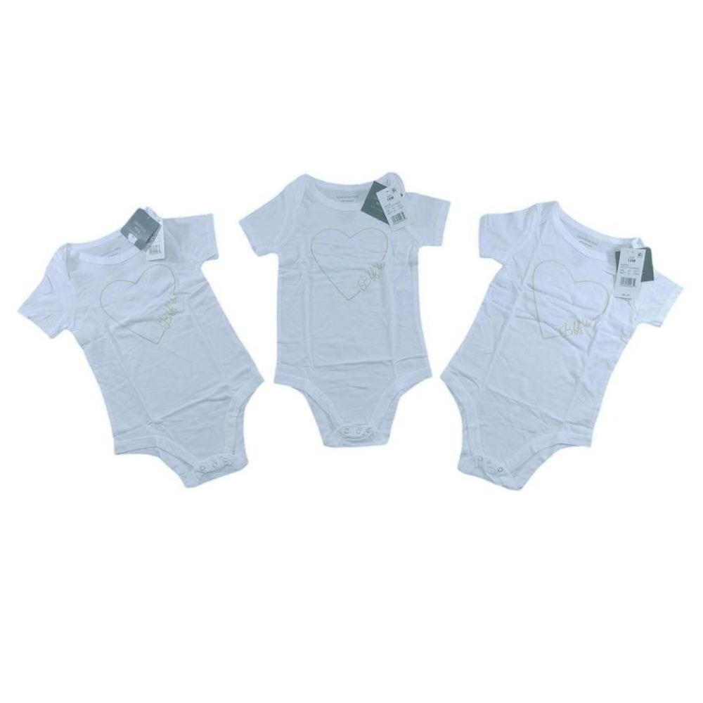 3 Pack Grayson Mini White Cotton Baby Bodysuits BFF Gold Heart Design 18 Months